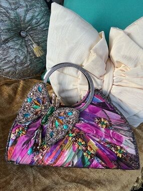 Mary Frances Multicolor Beaded Butterfly Handbag Purse